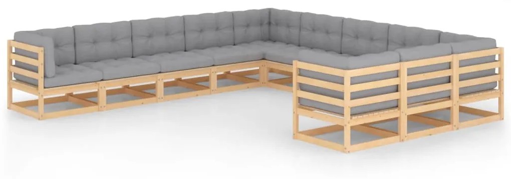 Set Divani Giardino 11 pz con Cuscini in Legno Massello di Pino