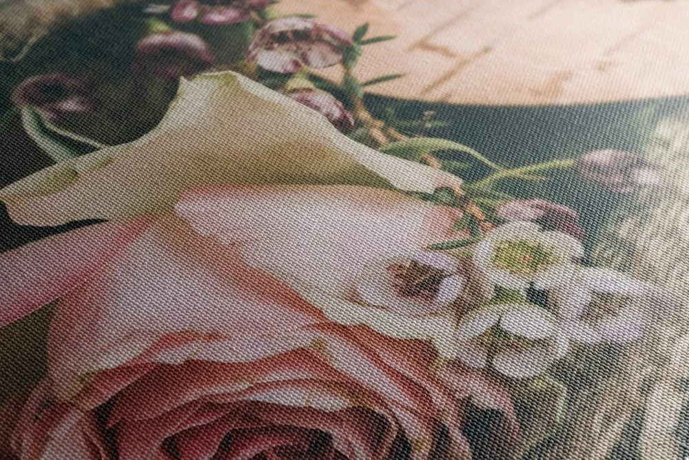 Stampa su tela – Rose e cuore in juta