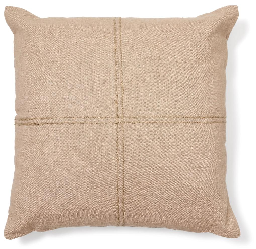 Kave Home - Federa cuscino Sulken in lino rosa con ricamo beige 45 x 45 cm