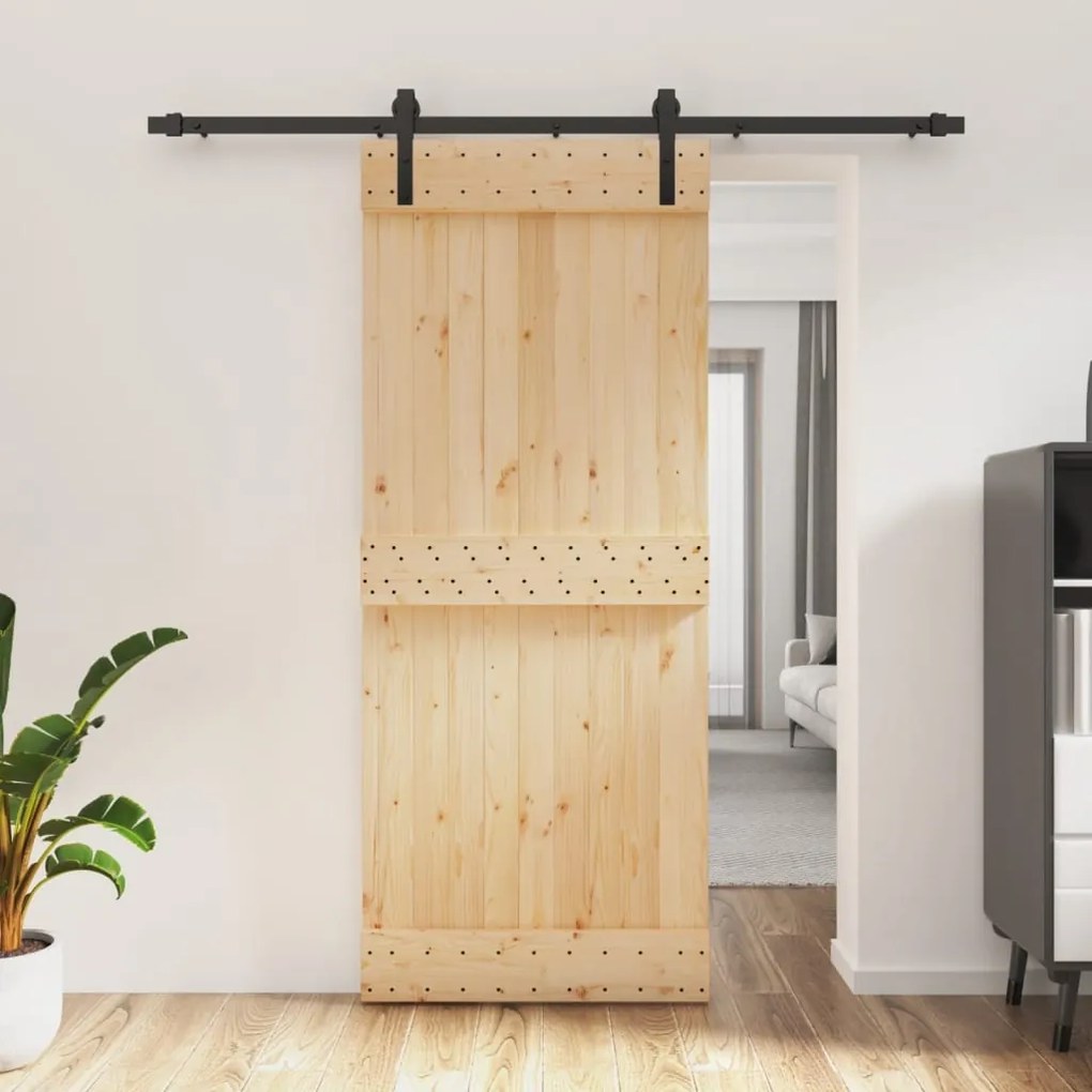 Porta Scorrevole Con Set Hardware 85x210 Cm Legno Massello Pino /