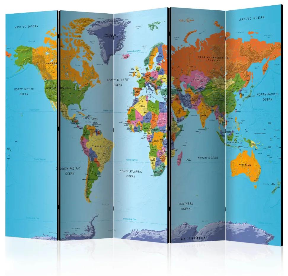 Paravento separè Geografia colorata - mappa del mondo con continenti colorati e scritte