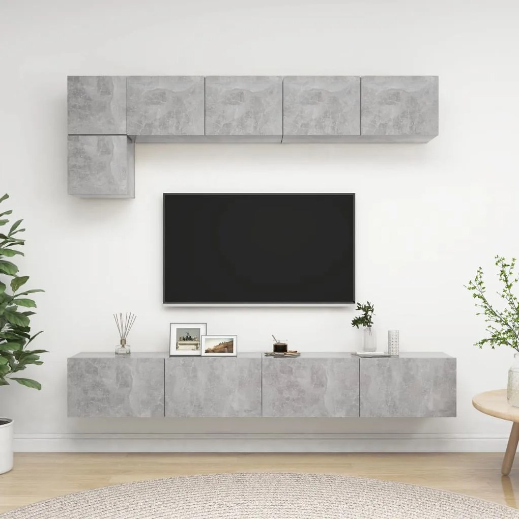 Set Di Mobili Porta Tv 5 Pz Grigio Cemento İn Legno Multistrato /