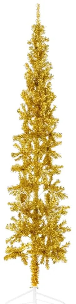 Albero di Natale Artificiale Sottile con Supporto Oro, 210cm