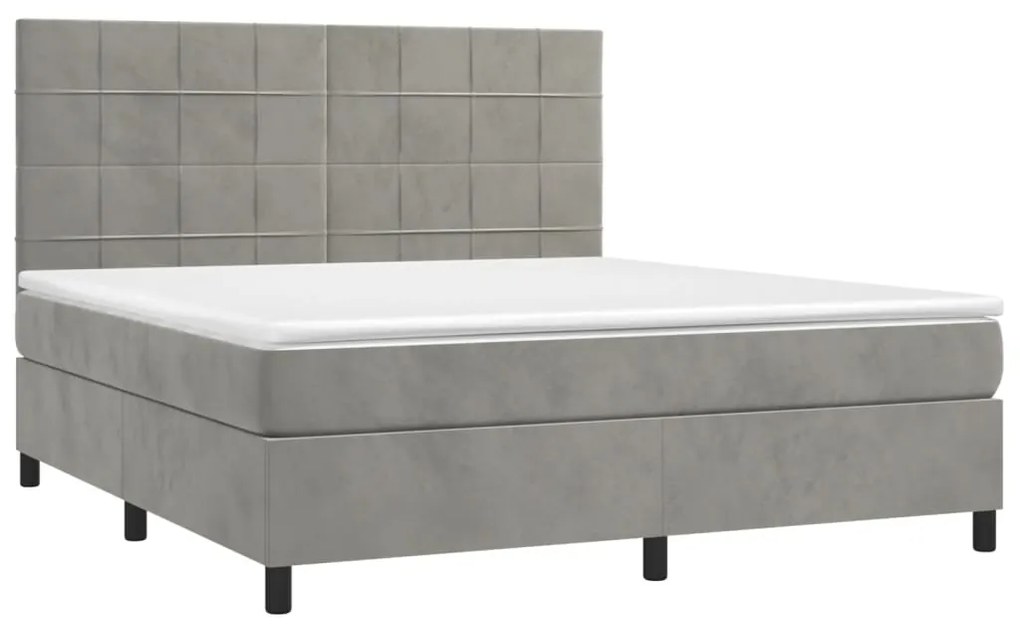 Letto a molle materasso e led grigio chiaro 180x200 cm velluto