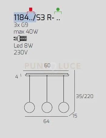 Sospensione bianco 3 luci rettangolare vetri tr + 2x am 1184bi-s3 r-ta