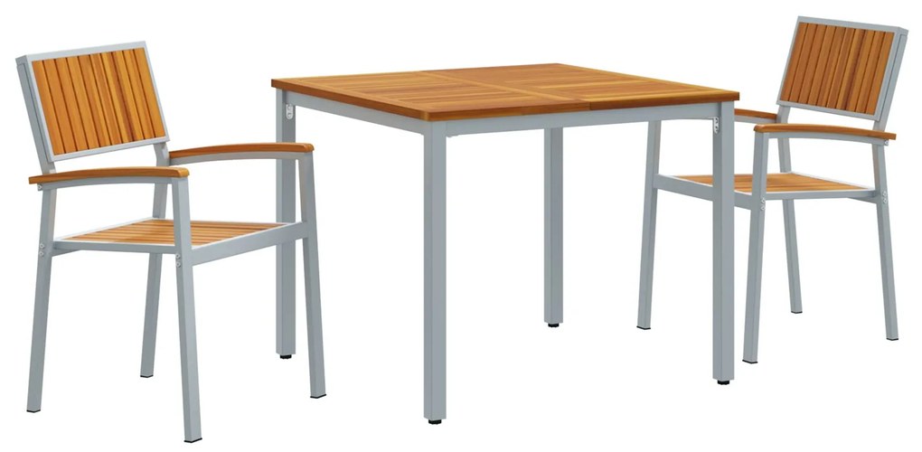 Set da pranzo giardino set 3 pezzi grigio, legno metallo, legno