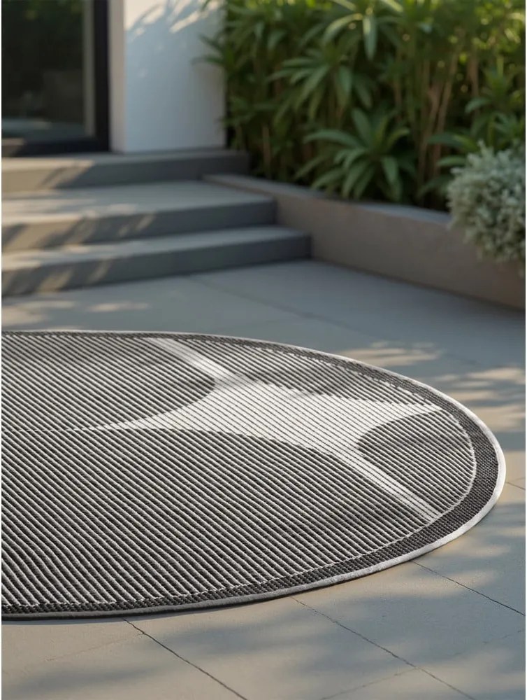 Tappeto da interno/esterno rotondo bianco e nero ø 160 cm Duet Bowen – NORTHRUGS