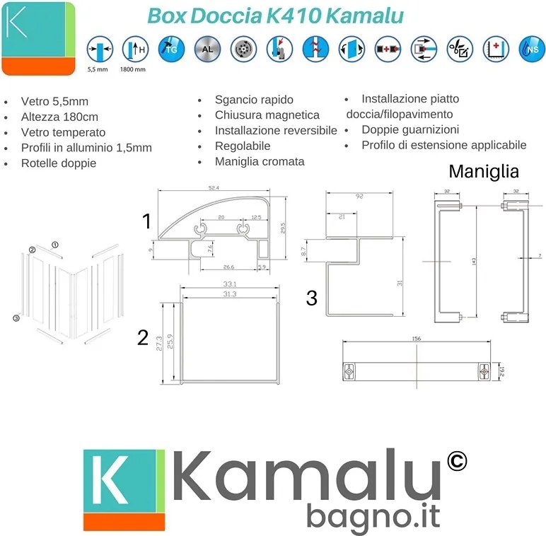 Box 3 lati 80x80x80 altezza 180 vetro trasparente K410 - KAMALU