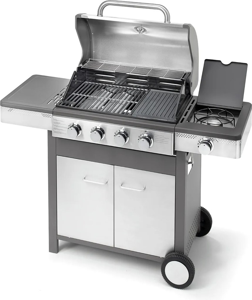 Barbecue a Gas GPL 4 Fuochi + 1 Fornello Laterale Ompagrill Indianapolis 5/B in Acciaio Inox...