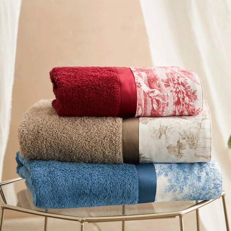 Set asciugamano bagno Toile de jouy Biancoperla 4 pezzi  Colore Ottanio