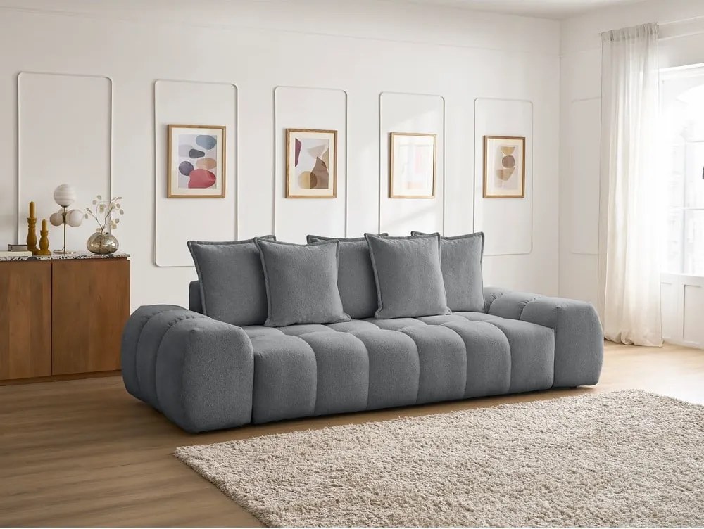 Divano grigio scuro allungabile e con contenitore rivestito in ciniglia 278 cm Everest – Bobochic Paris