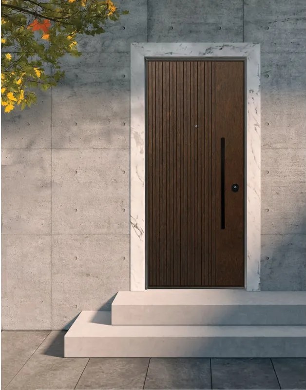 Porta blindata YALE Shield L 80 x H 210 cm in compensato noce, apertura spingere a sinistra, falso telaio incluso