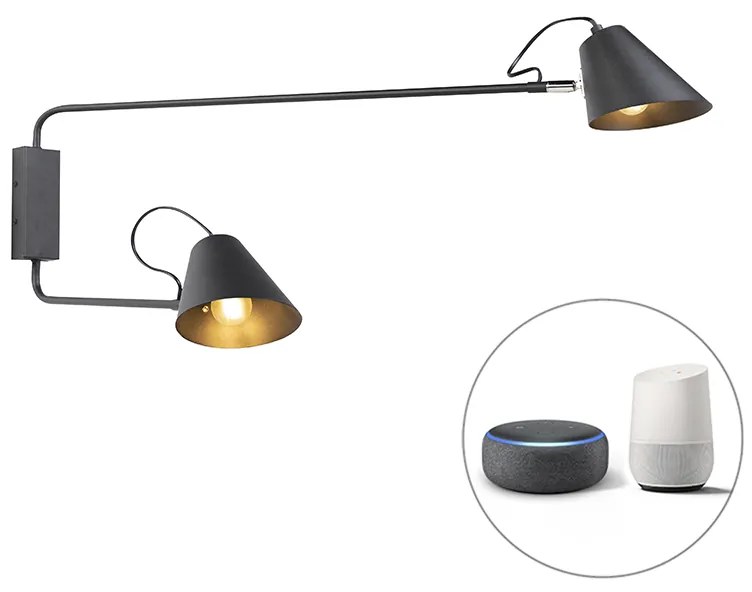 Lampada da parete intelligente nera a 2 luci orientabile con Wifi A60 - Lune