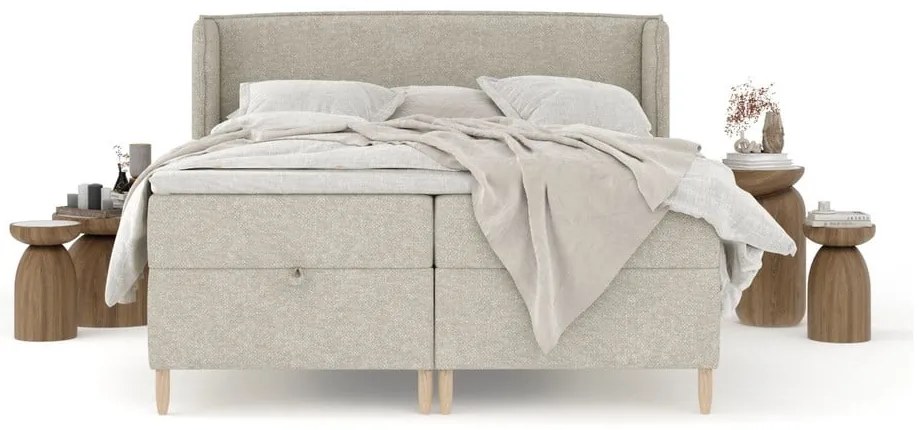 Letto boxspring grigio chiaro con spazio contenitivo 160x200 cm Monpelli - Maison de Rêve