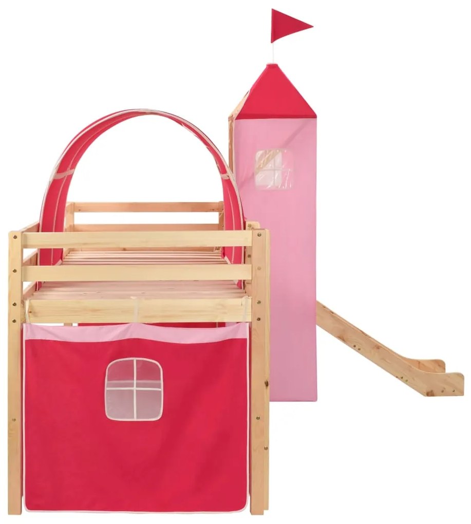 Letto a castello per bambini scivolo e scala in pino 208x230 cm