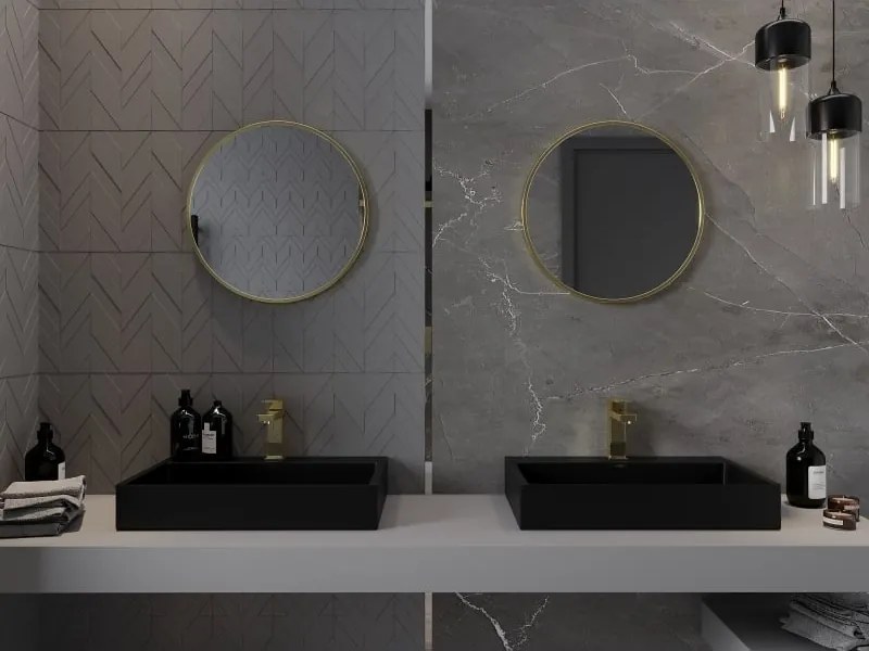 Mexen Loft specchio da bagno rotondo 40 cm, cornice dorata - 9850-040-040-000-50