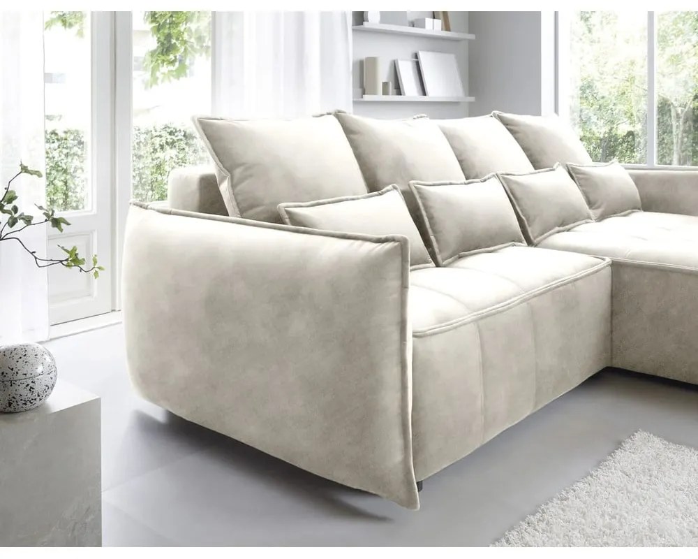 Divano angolare beige allungabile/con contenitore (con penisola a destra/con chaise lounge) e rivestimento in velluto Campo – ELTAP