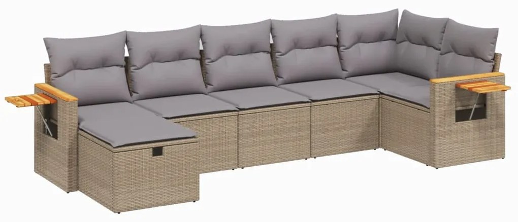 Set Divano da Giardino 7 pz con Cuscini Beige Misto Polyrattan