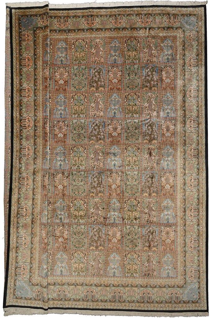 Cashmere Silk Tappeto 470x450 Verde (Indian) Annodato A Mano