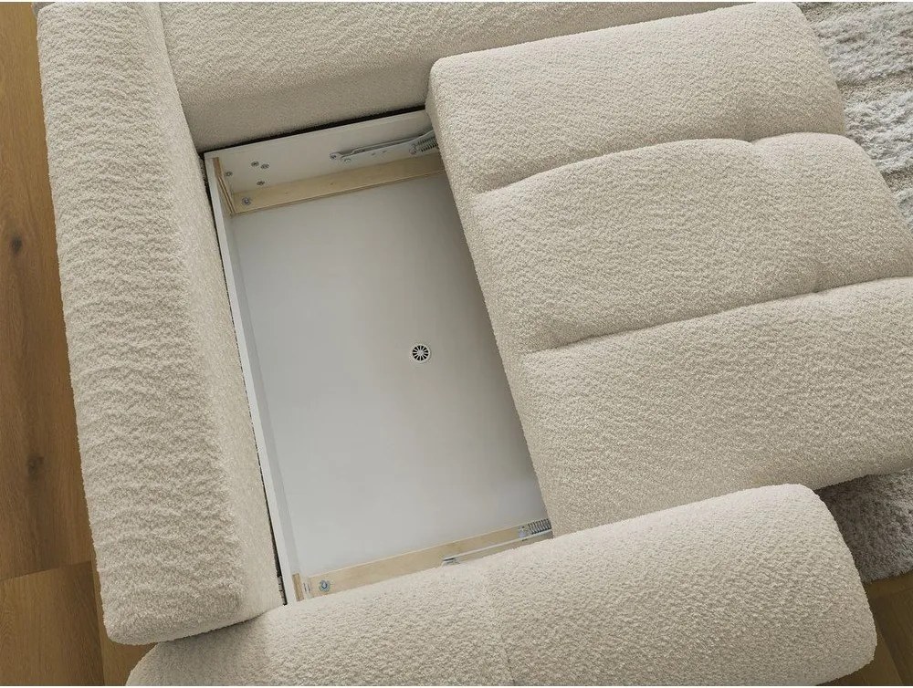 Divano angolare beige allungabile/con contenitore (con penisola a destra/con chaise lounge) con rivestimento in bouclé Roxelane – Bobochic Paris