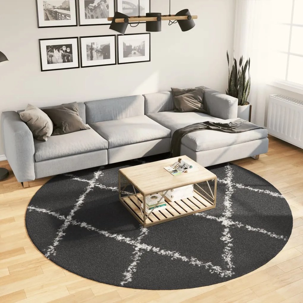 Tappeto Shaggy Pamplona A Pelo Lungo Nero E Crema Ø 240 Cm /