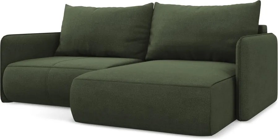 Divano angolare verde allungabile/con contenitore (con penisola a destra) Nanea – Makamii