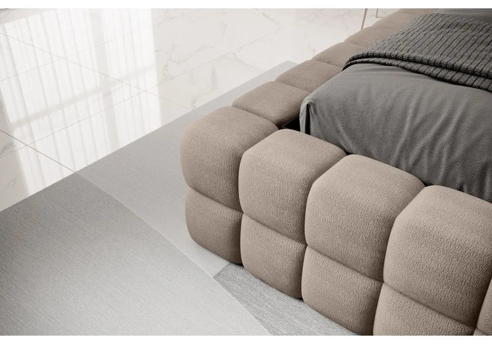 Letto matrimoniale imbottito marrone chiaro con contenitore e rete inclusi 160x200 cm Dizzle – ELTAP