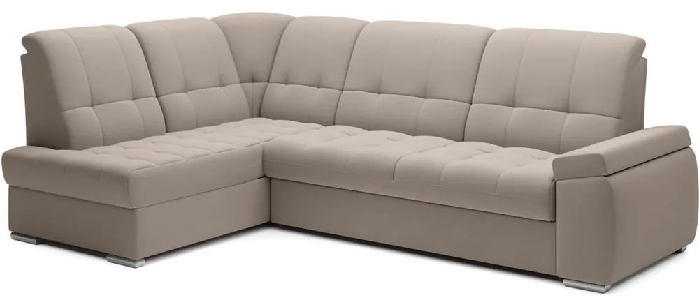 Divano angolare beige allungabile/con contenitore (con penisola a sinistra/a L) e rivestimento in velluto Sado – ELTAP