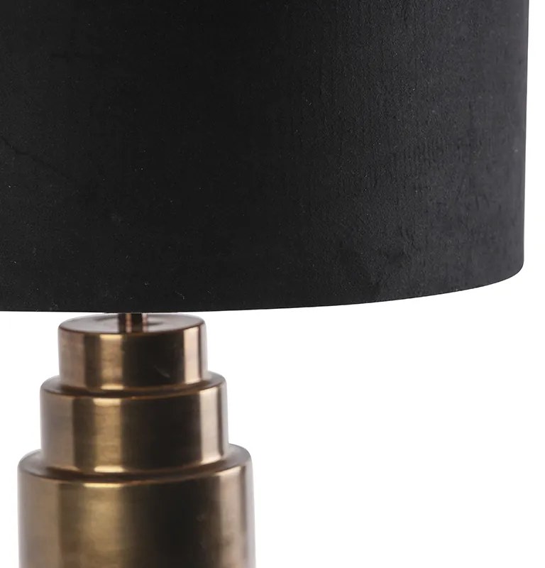 Lampada da tavolo Art Déco bronzo con paralume in velluto nero con oro 50 cm - Bruut
