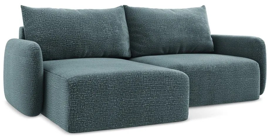Divano angolare turchese allungabile/con contenitore (con penisola a sinistra) Kalena – Makamii