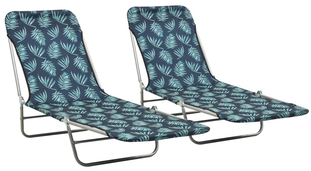 Lettini Prendisole Pieghevoli 2 Pz Acciaio E Tessuto Con Foglie /