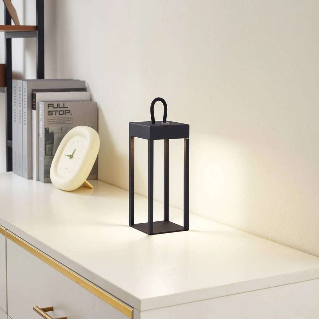 Lampada da tavolo ricaricabile Lindby LED Iruna, nero, metallo, 27 cm,