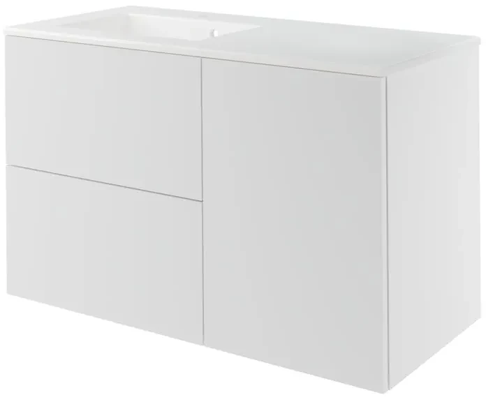Mobile da bagno sotto lavabo SENSEA Neo bianco laccato L 105 x H 64 x P 48 cm 2 cassetti 1 anta, lavabo non incluso