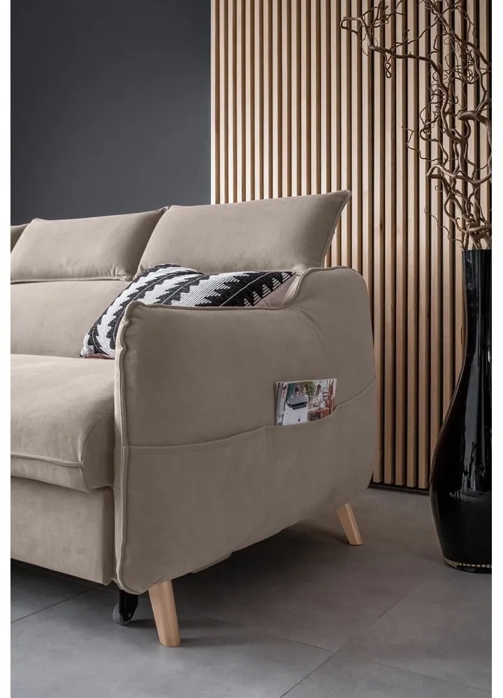 Divano letto angolare in velluto beige (angolo sinistro) Sweet Harmony - Miuform