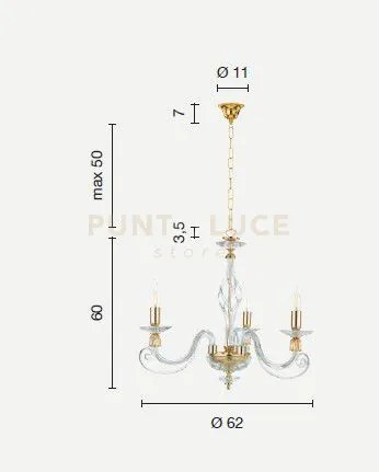 Lampadario 1306 3 luci bianco e cromo attacco e14 d.62cm