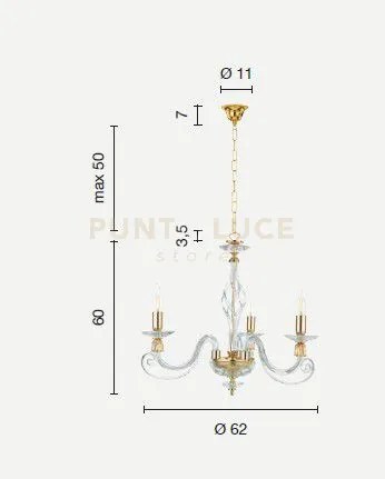 Lampadario in vetro soffiato 1306 3 luci lp.1306-3-bco