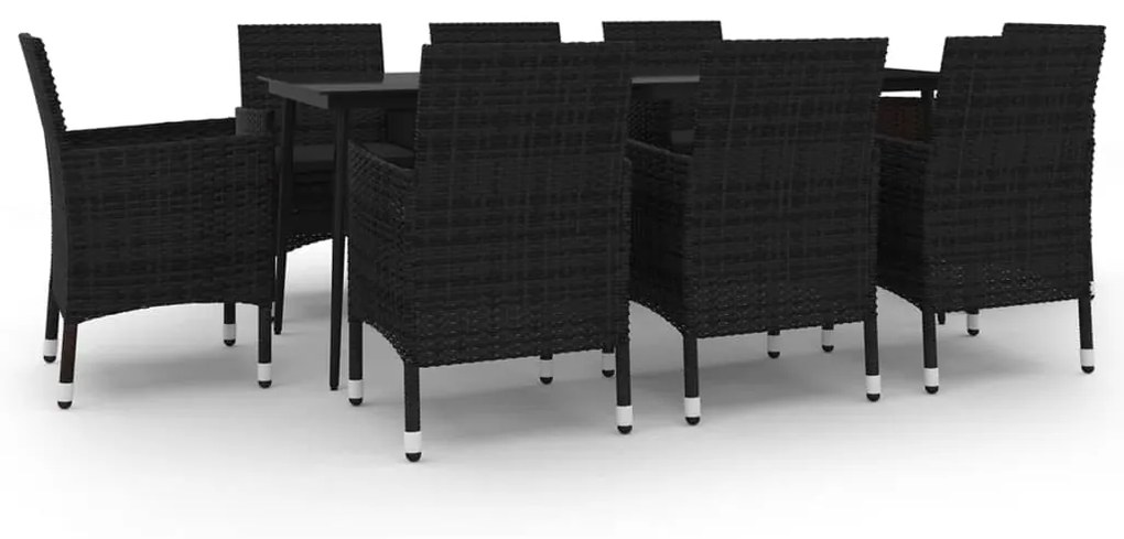 Set da pranzo per giardino 9 pz con cuscini polyrattan e vetro