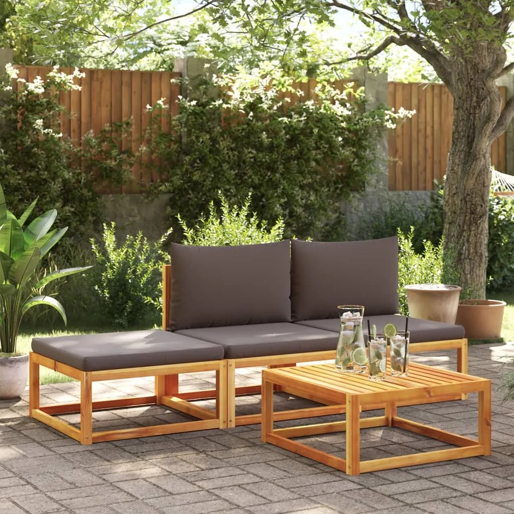 Set divani da giardino 4pz con cuscini legno massello di acacia