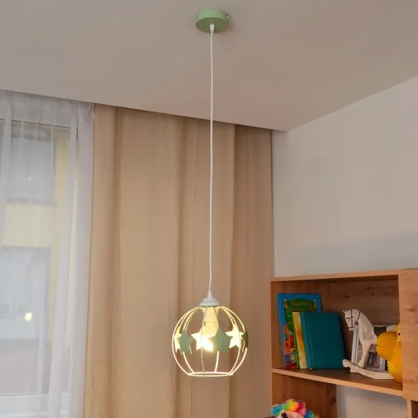 Lampadario a sospensione per bambini STARS 1xE27/15W/230V verde/bianco