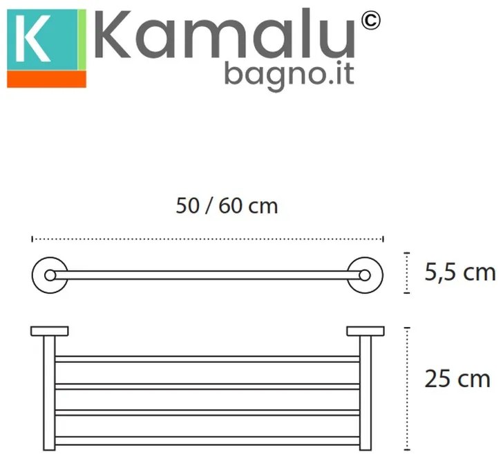 Kamalu - portsalviette a 4 barre 60cm in acciaio inox nero opaco | mira-n