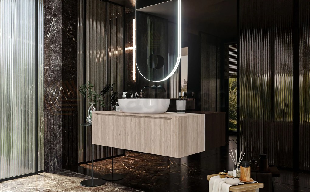 Mobile Bagno Teak 120x50 Amalfi Con Un Cassetto e Lavabo da appoggio in ceramica