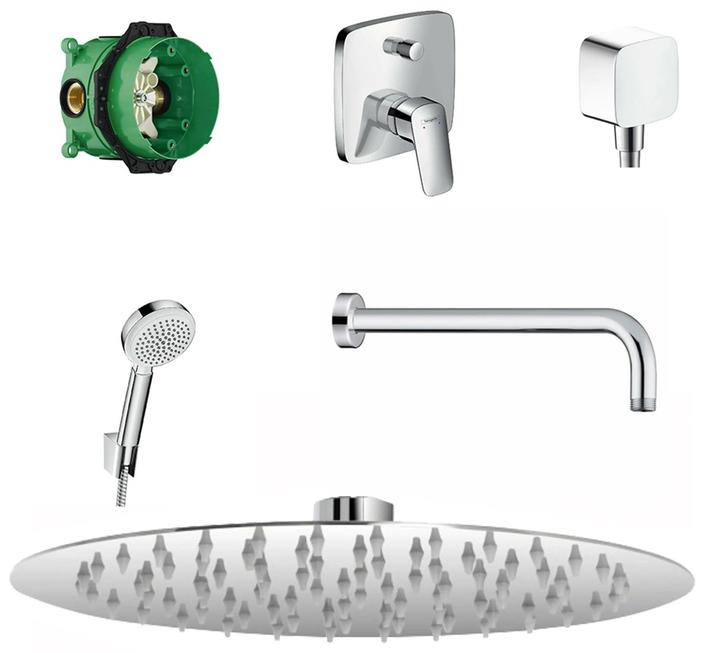 Hansgrohe kit doccia con soffione 30 cm Feridras tondo miscelatore doccetta con flessibile e corpo incasso cromo