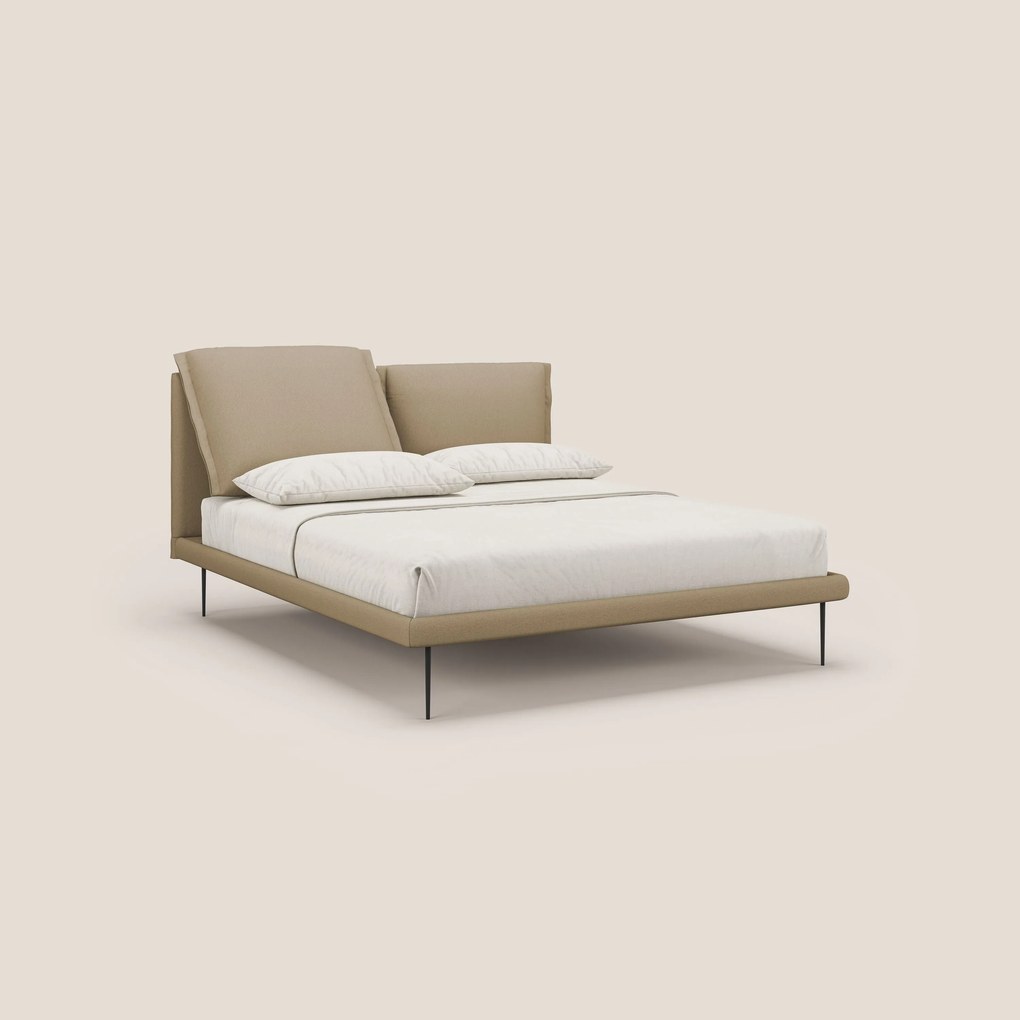 Noah letto con cuscini regolabili e piedi alti in metallo in tessuto smacchiabile T05 beige