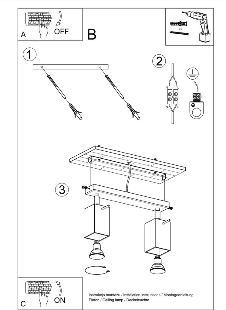 Plafoniera da Soffitto 2xGU10 MERIDA 2 Orientabile in Acciaio