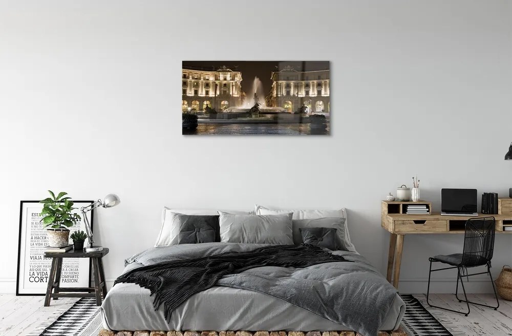 Quadro vetro Fontana di roma di notte 100x50 cm