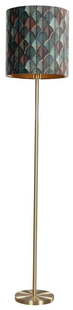 Lampada da terra ottone con paralume in velluto motivo foglia interno oro - Simplo