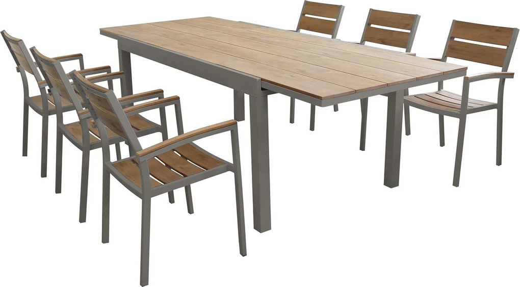 VIDUUS - set tavolo in alluminio e polywood cm 160/240 x 95 x 75 h con 6 poltrone Viduus