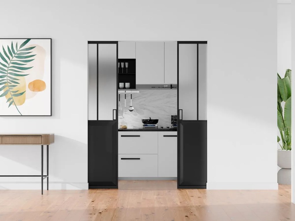 Porta scorrevole doppia atelier sistema a incasso Nero e vetro temp. smerigliato 2xH205xL63cm - ARTISTO II