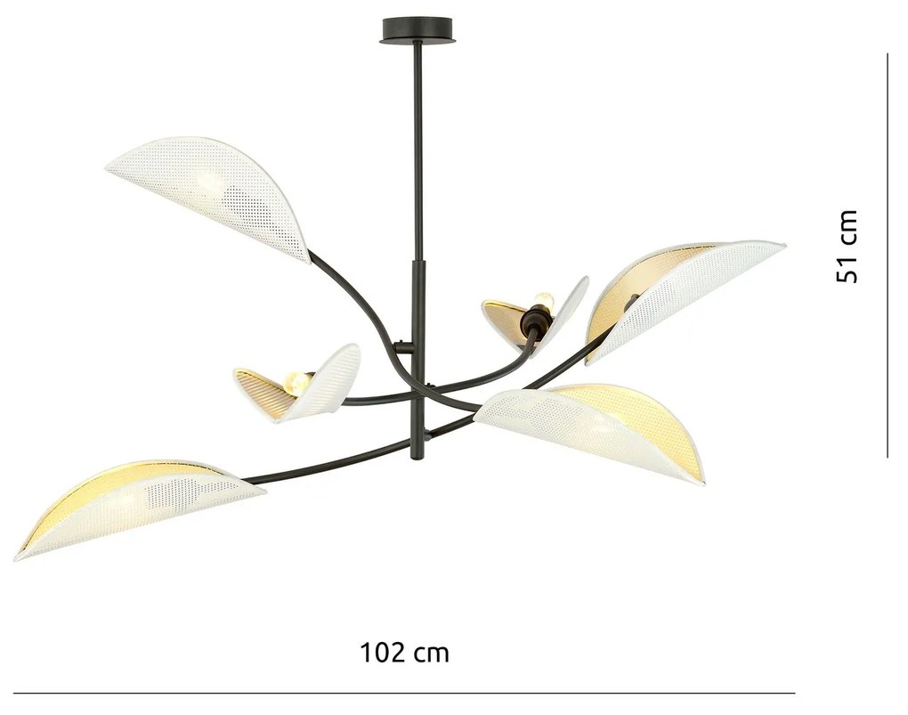 Sospensione Nordica 6 Luci Lotus In Acciaio Nero Bianco E Oro Bracci Regolabili