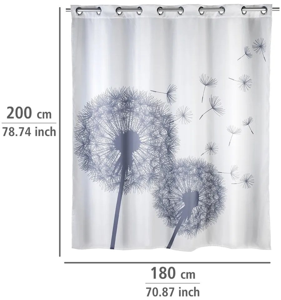 Tenda da doccia bianca con finitura antimuffa Dandelions, 180 x 200 cm Astera - Wenko